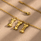 ART FUREVER custom pet jewelry - personalized engraved silver bone shaped necklace - pet name charm and minimalistic design