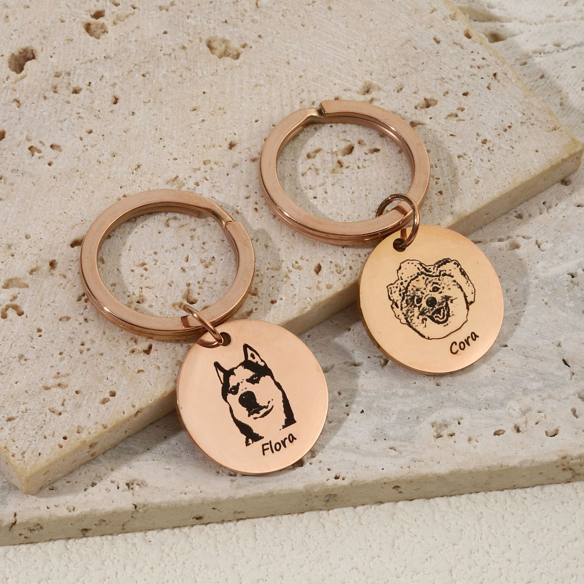 ART FUREVER - custom pet jewelry - personalized engraved silver keychain - pet name charm and minimalistic design