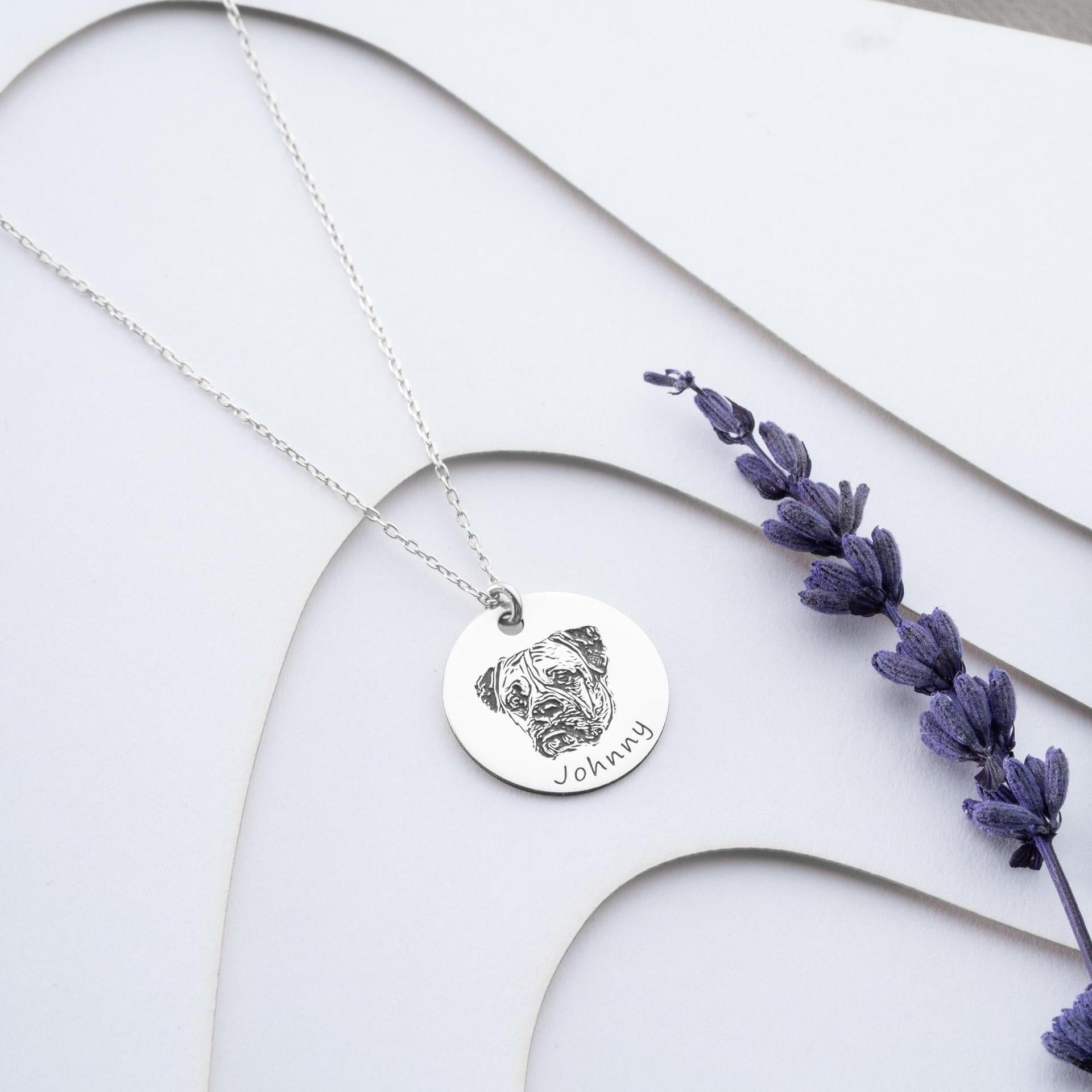 ART FUREVER - custom pet jewelry - personalized engraved silver necklace - pet name charm and minimalistic design