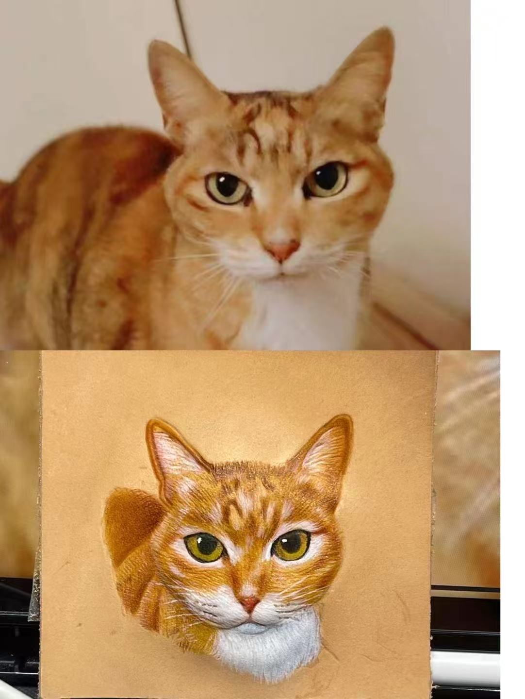 ART FUREVER - custom pet leather carving portrait - engraved vegetable-tanned leather - lifelike pet features and fine craftsmanship