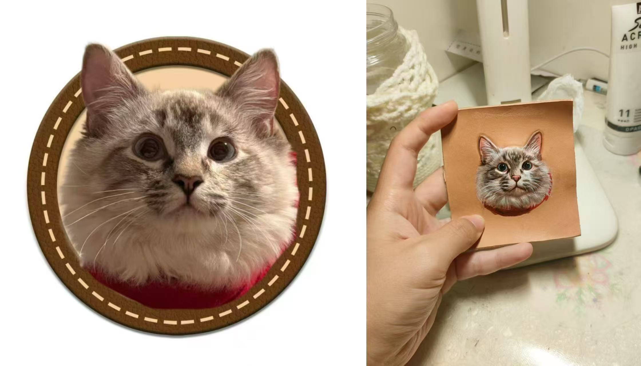 ART FUREVER - custom pet leather carving portrait - engraved vegetable-tanned leather - lifelike pet features and fine craftsmanship