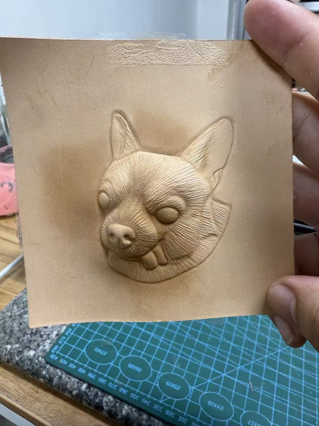 ART FUREVER - custom pet leather carving portrait - engraved vegetable-tanned leather - lifelike pet features and fine craftsmanship